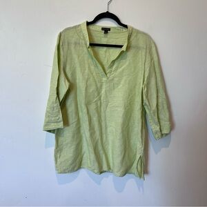 Dana Buchman Lime Green Linen Tunic Top Women’s Size XL Coastal Grandma Beachy